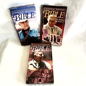 Charlton Heston Presents The Bible VHS. Bundle of 3 Titles.